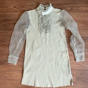 Zara mint green Dress with Ruffled Neckline